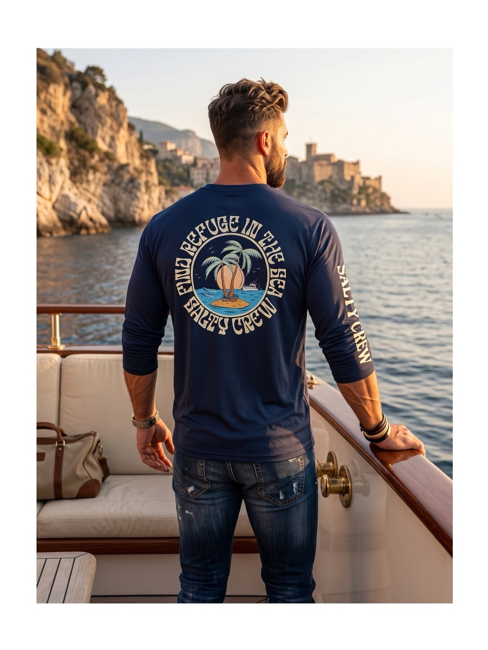 new Salty Crew ✪ Find Refuge in the Sea Long Sleeve UPF 50+ T Shirt ✪ Navy XXL